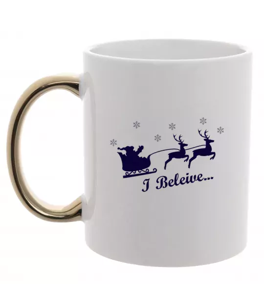 Чашка с цветной ручкой I BELIEVE IN SANTA Золото фото