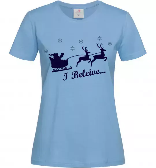 Жіноча футболка I BELIEVE IN SANTA Блакитний фото