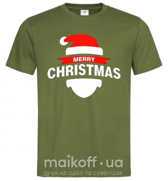 Мужская футболка Merry Christmas santa hat Оливковый фото