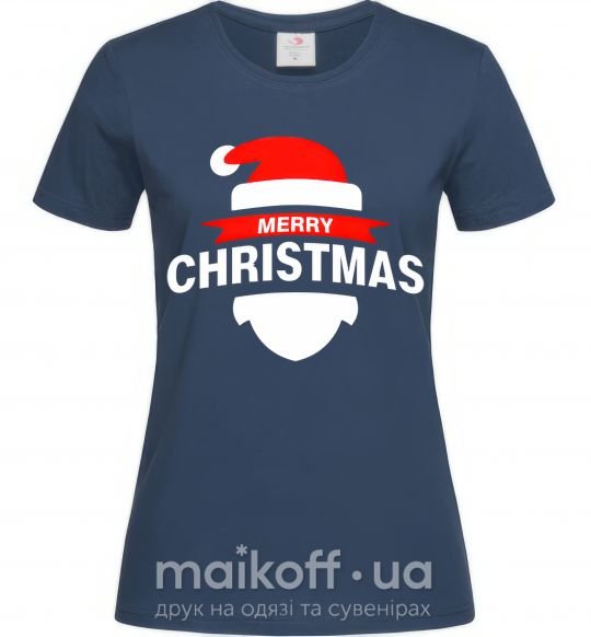 Жіноча футболка Merry Christmas santa hat Темно-синій фото