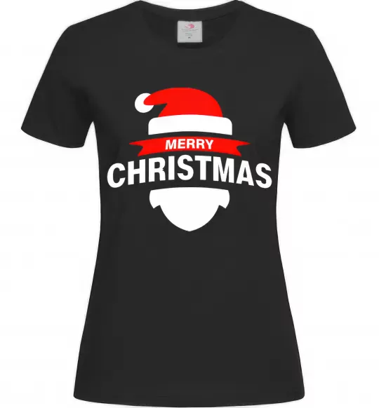 Женская футболка Merry Christmas santa hat Черный фото