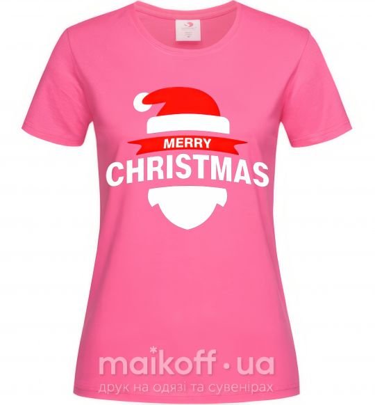 Жіноча футболка Merry Christmas santa hat Яскраво-рожевий фото