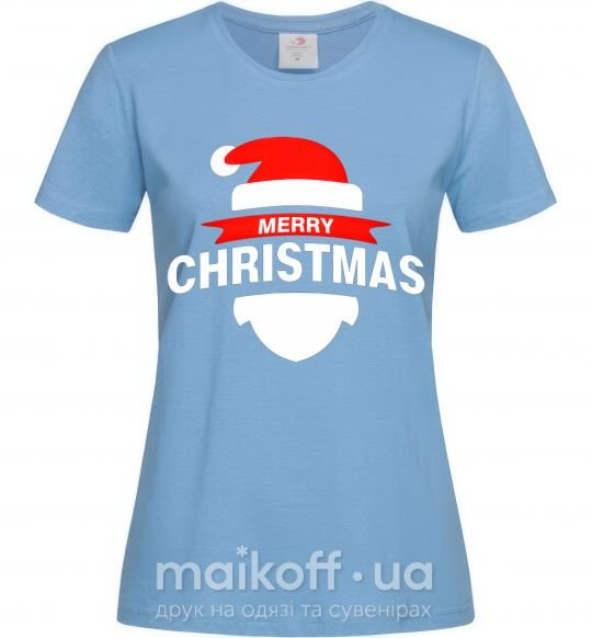 Жіноча футболка Merry Christmas santa hat Блакитний фото