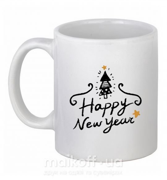 Чашка керамічна HAPPY NEW YEAR Christmas tree Білий фото