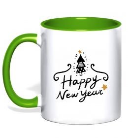 Чашка з кольоровою ручкою HAPPY NEW YEAR Christmas tree Чашка з кольоровою ручкою HAPPY NEW YEAR Christmas tree