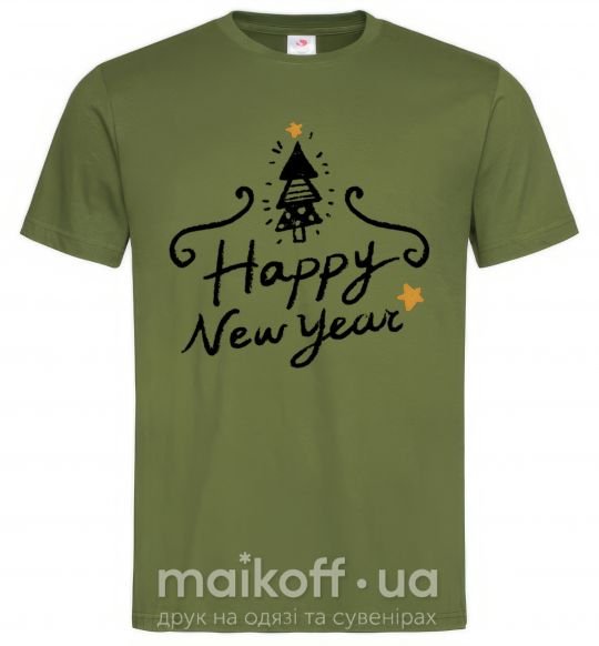 Чоловіча футболка HAPPY NEW YEAR Christmas tree Оливковий фото