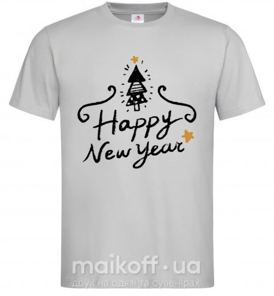 Мужская футболка HAPPY NEW YEAR Christmas tree Серый фото