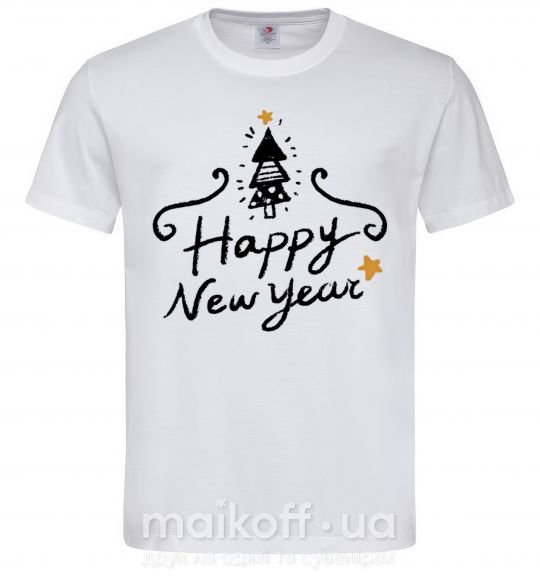 Мужская футболка HAPPY NEW YEAR Christmas tree Белый фото