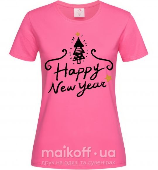 Женская футболка HAPPY NEW YEAR Christmas tree Ярко-розовый фото