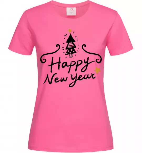 Жіноча футболка HAPPY NEW YEAR Christmas tree Яскраво-рожевий фото