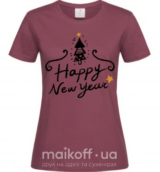 Женская футболка HAPPY NEW YEAR Christmas tree Бордовый фото