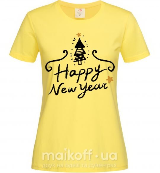 Женская футболка HAPPY NEW YEAR Christmas tree Лимонный фото