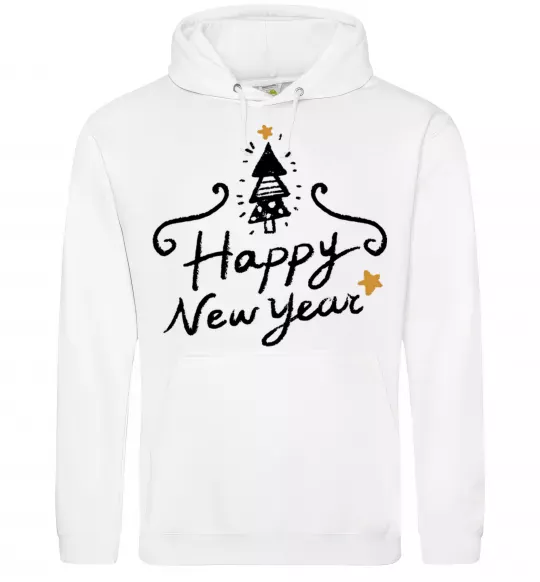 Чоловіча толстовка (худі) HAPPY NEW YEAR Christmas tree Білий фото