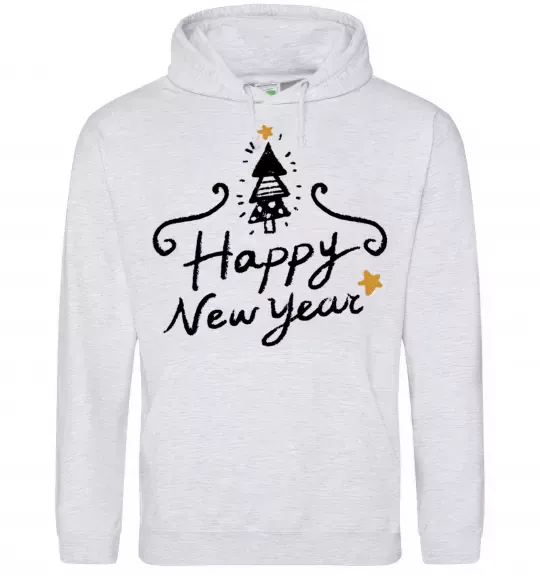 Чоловіча толстовка (худі) HAPPY NEW YEAR Christmas tree Сірий меланж фото
