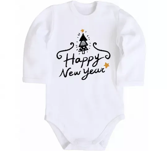 Дитячий бодік HAPPY NEW YEAR Christmas tree Білий фото