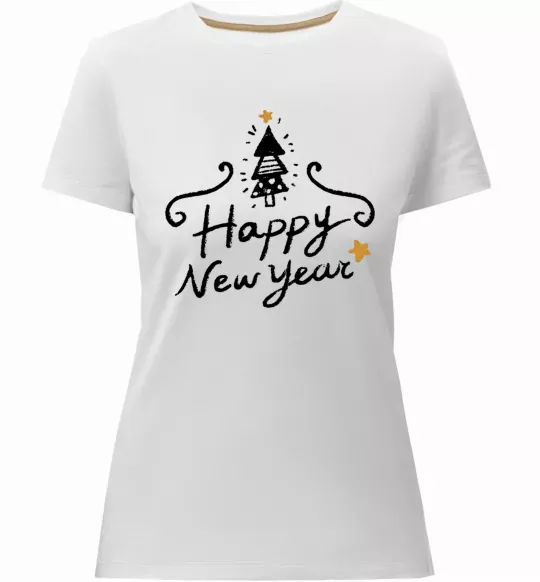 Женская премиум футболка HAPPY NEW YEAR Christmas tree Белый фото