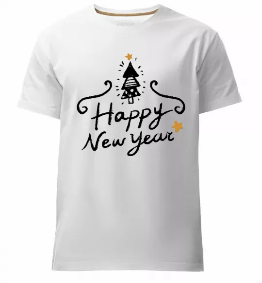 Мужская премиум футболка HAPPY NEW YEAR Christmas tree Белый фото