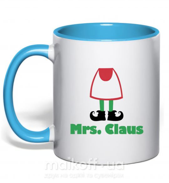 Чашка з кольоровою ручкою Mrs. Claus Блакитний фото