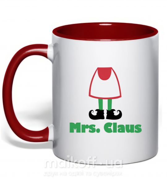Чашка з кольоровою ручкою Mrs. Claus Червоний фото