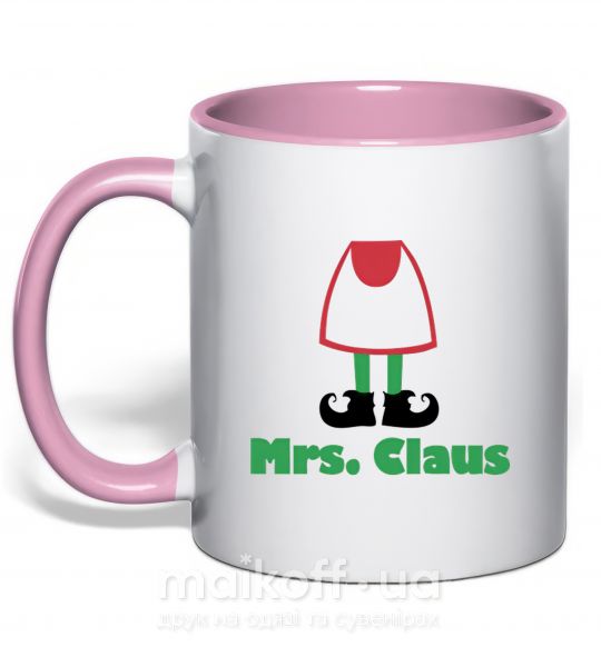Чашка з кольоровою ручкою Mrs. Claus Ніжно рожевий фото