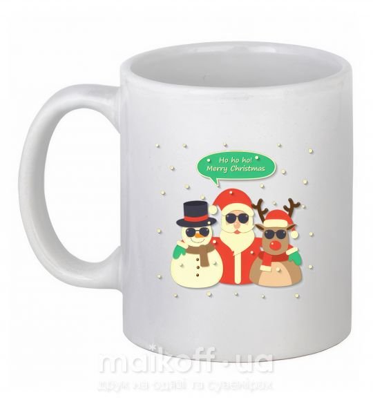 Чашка керамічна Deer snowman and santa Білий фото