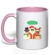 Чашка с цветной ручкой Deer snowman and santa Нежно розовый фото