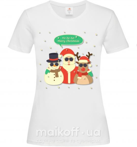 Жіноча футболка Deer snowman and santa Білий фото