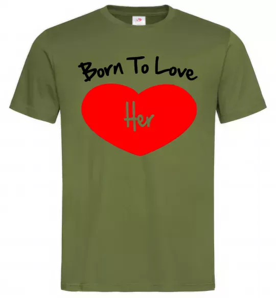 Мужская футболка Born to love her with heart Оливковый фото