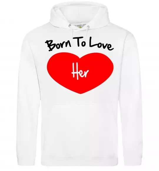 Мужская толстовка (худи) Born to love her with heart Белый фото