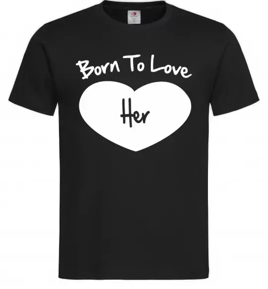 Мужская футболка Born to love her with heart Черный фото