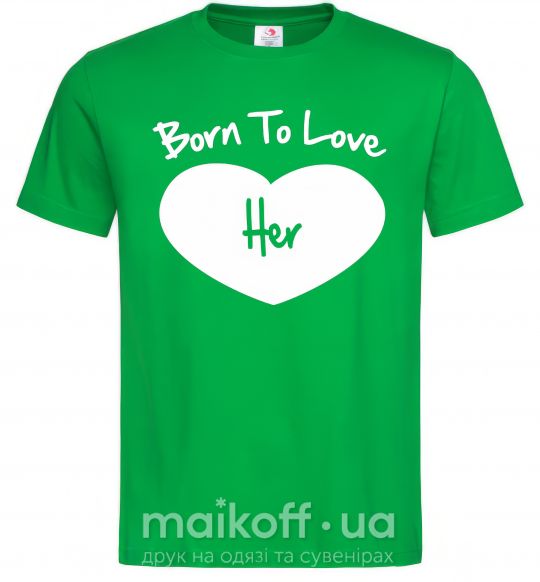 Мужская футболка Born to love her with heart Зеленый фото