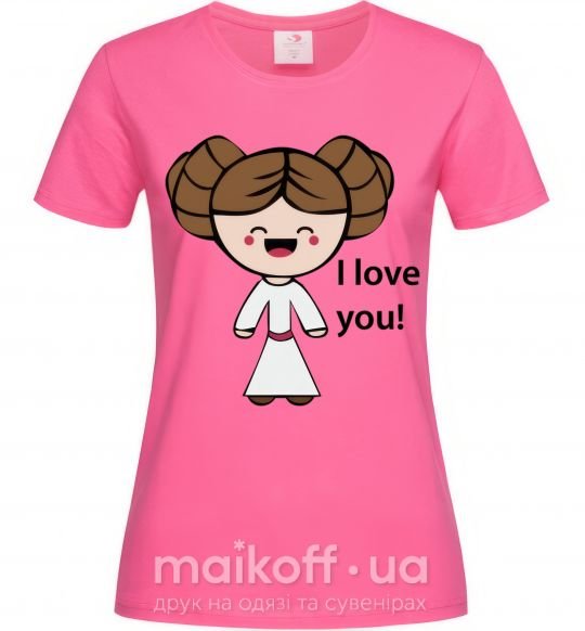 Жіноча футболка I love you Принцесса Лея Яскраво-рожевий фото