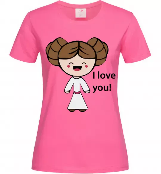 Женская футболка I love you Принцесса Лея Ярко-розовый фото