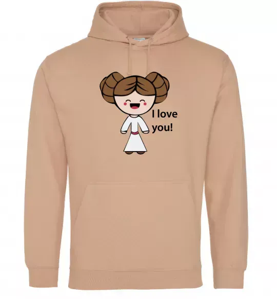 Женская толстовка (худи) I love you Принцесса Лея Песочный фото