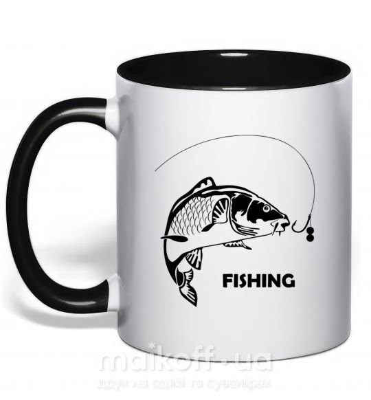 Чашка з кольоровою ручкою FISHING Чорний фото