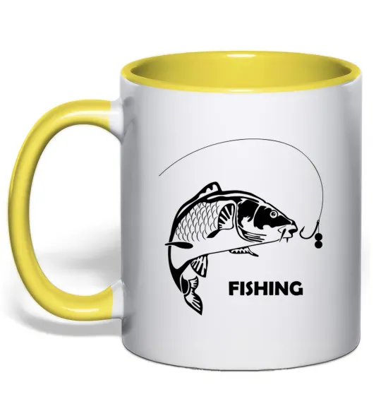Чашка с цветной ручкой FISHING Лимонный фото