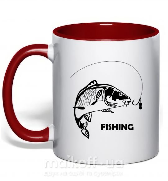 Чашка з кольоровою ручкою FISHING Червоний фото