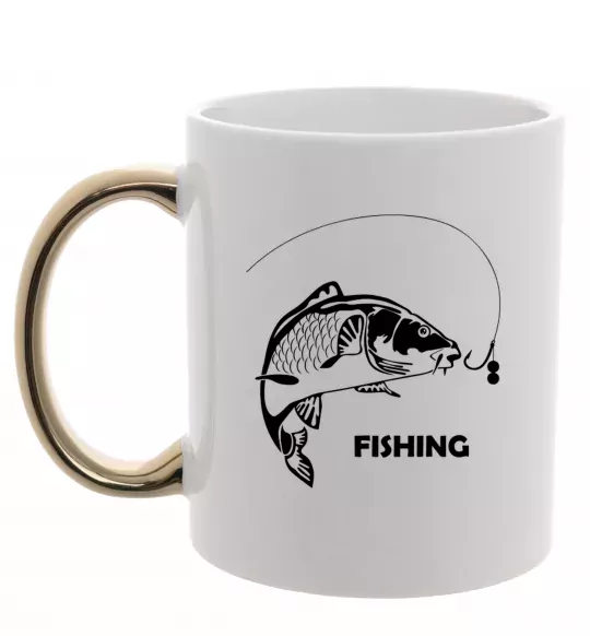Чашка з кольоровою ручкою FISHING Золото фото