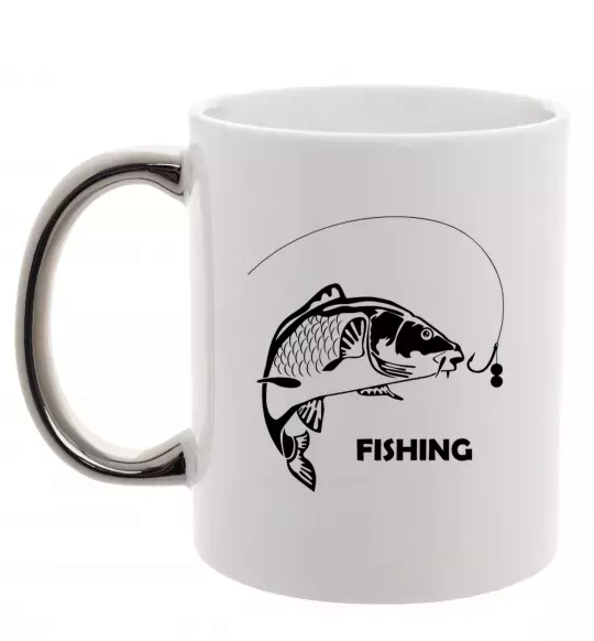 Чашка з кольоровою ручкою FISHING Срібло фото