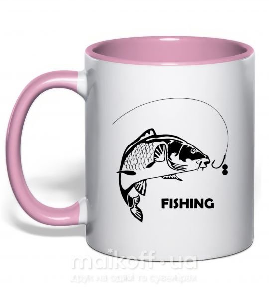 Чашка з кольоровою ручкою FISHING Ніжно рожевий фото