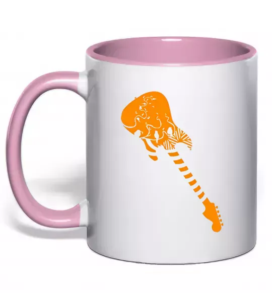 Чашка з кольоровою ручкою Гітара Ніжно рожевий фото