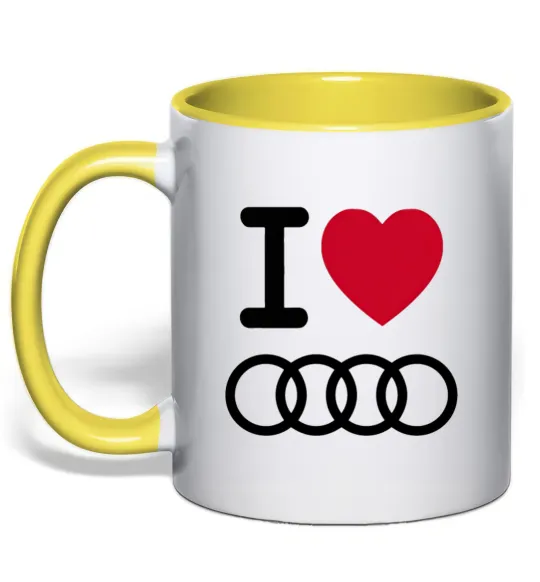 Чашка с цветной ручкой I love audi Logo Лимонный фото