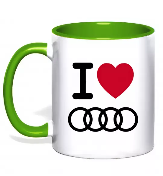 Чашка з кольоровою ручкою I love audi Logo Зелений фото