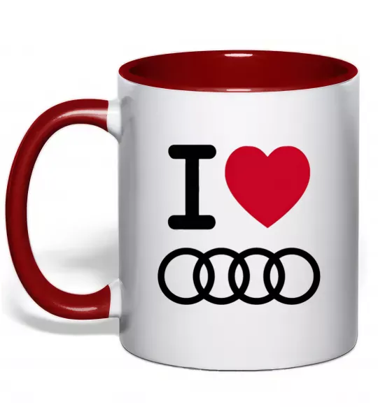 Чашка з кольоровою ручкою I love audi Logo Червоний фото