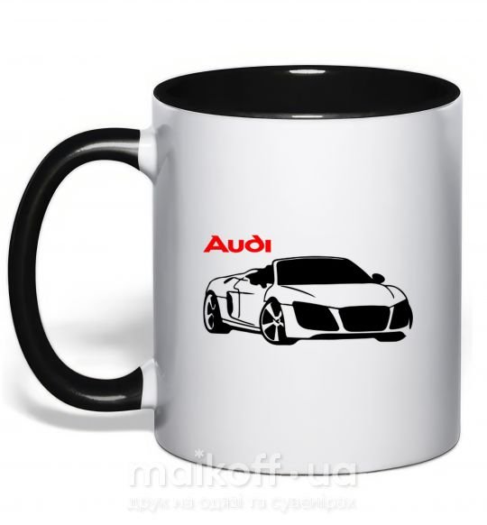 Чашка з кольоровою ручкою Audi car and logo Чорний фото