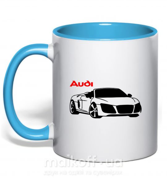 Чашка з кольоровою ручкою Audi car and logo Блакитний фото