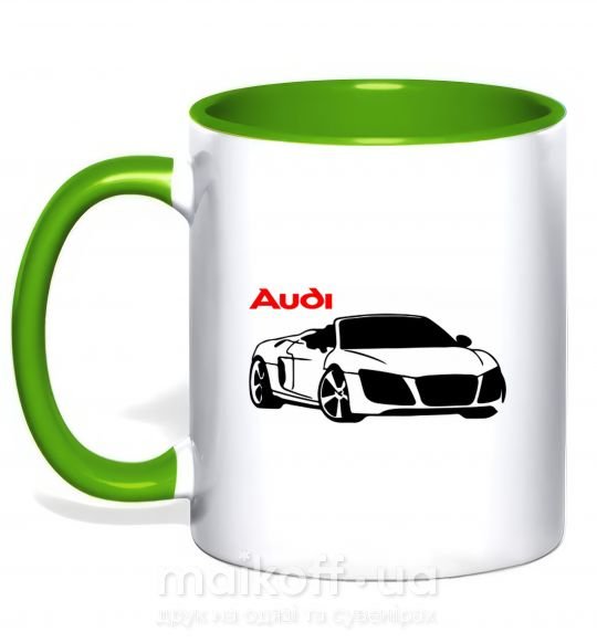 Чашка з кольоровою ручкою Audi car and logo Зелений фото