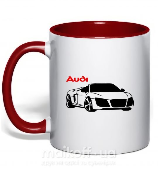 Чашка с цветной ручкой Audi car and logo Красный фото