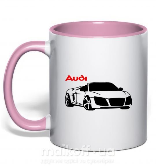 Чашка з кольоровою ручкою Audi car and logo Ніжно рожевий фото