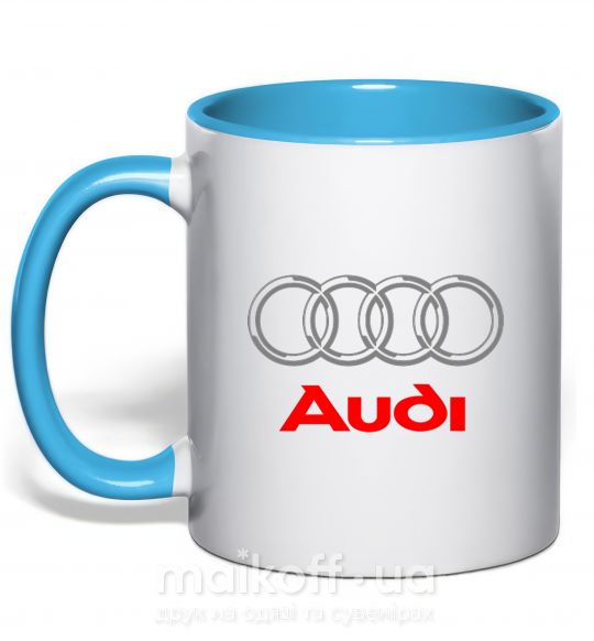 Чашка з кольоровою ручкою Audi logo gray Блакитний фото